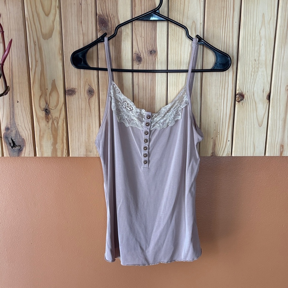 POL Beige Lace Detail Top